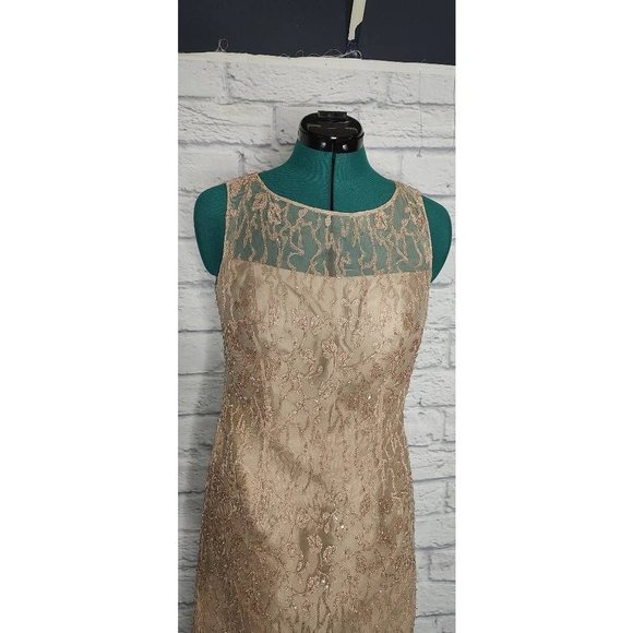 Montage By Mon Cheri Womens 2 piece Dress With  Jacket Beige Floral Keyhole 8 - Picture 7 of 10